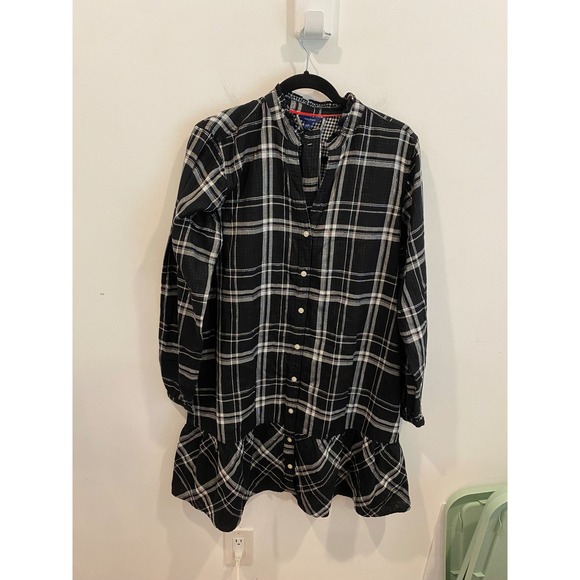 Nautica Dresses & Skirts - Nautica Womens Black Plaid Metallic Ruffle Drop Hem Shirt Dress Size M NEW